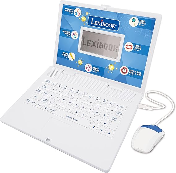 Lexibook, Ordenador Educativo y Bilingüe Español/Inglés, Juguete para niños con 124 Actividades para Aprender Matemáticas, Dactilografía, Lógica, Lectura del Reloj, Jugar y Música, Blanco, JC598i2
