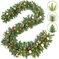 Queta Corona de Navidad artificial con 40 luces LED, funciona con pilas, 1,8 m, para decoración interior y exterior