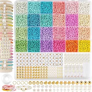 ARTREE 12280 Piezas Abalorios para Hacer Pulseras 24 Colores Pastel Macarons, 3mm Cuentas Arcilla Polimérica para Hacer Pulseras Abalorios Cuentas de Cristal, DIY-Manualidades Regalo Cumpleaños Unisex