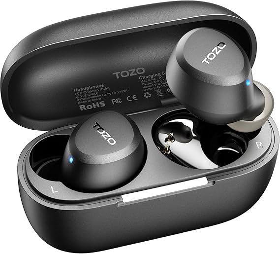 TOZO A1 Auriculares Inalámbricos Bluetooth 5.3, ORIGX Acústico, 32H Reproducción, 32 EQs, Ultraligero, USB Tipo C, IPX5, Sonido Estéreo, Larga Duración – para Deporte y Viajes,Negro