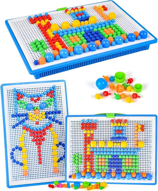 AUAUY 296 Piezas Colorido Mosaicos Infantiles, Tablero Clavos Hongos Juegos
