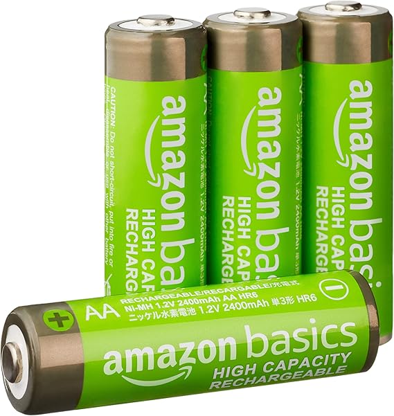 Amazon Basics 4er-Pack wiederaufladbare AA-NiMH-Batterien mit hoher Kapazität, 2400 mAh, 1,2 V, bis zu 400-mal aufladbar, vorgeladen