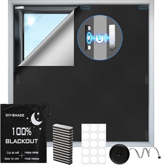 400x148cm Estor Opaco Magnético, Estor Térmico Opaco sin Taladrar, Anti-Ultravioleta,Protección Solar,100% Tela Oscurecedora para Ventanas Dormitorio Caravana