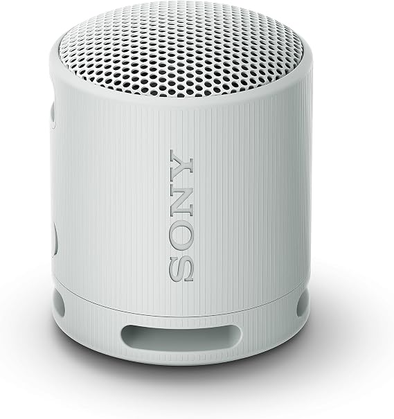 Sony Altavoz Bluetooth SRS-XB100, Ligero, Compacto, Altavoz Resistente al Agua y al Polvo IP67, hasta 16 h de batería, Correa Adaptable, Gris Claro