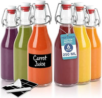 HEFTMAN Juego de 6 botellas de vidrio herméticas para vino, condimentos, bebidas, aceite, vinagre, kombucha y agua - 1 litro