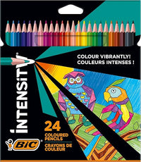 Lápices de colores BIC Intensity, crayones triangulares, lápices de colores para pintar en 24 colores, en estuche de cartón, plomo irrompible y sin madera (el paquete puede variar)