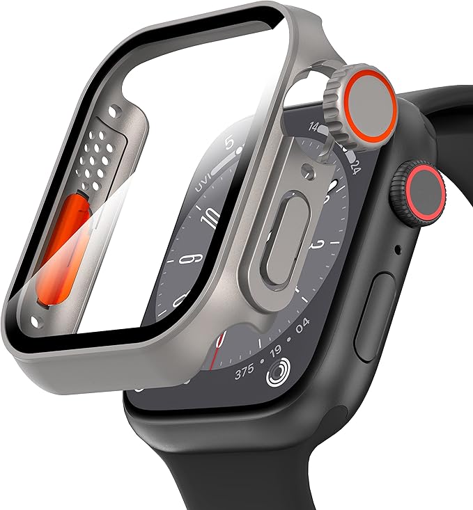 Diruite Funda para Apple Watch Series 9/8/7 45mm Cristal Templado Protector Pantalla,Apariencia Creativa HD Protección Completa PC Dura Carcasa para iWatch 45mm Case