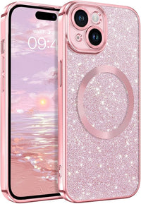 BENTOBEN Funda MagnÃ©tica para iPhone 15 6,1 Pulgados [Compatible con Magsafe] Carga InalÃ¡mbrica Carcasa iPhone 15 Funda Ultra Delgada Brillante Purpurina Silicona Resistente Anti-AraÃ±azos -Rosa