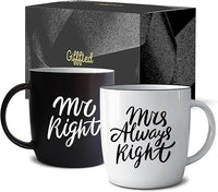 Triple Gifffted Tazas de café Mr Right Mrs Always Right, ideas de regalo para parejas, aniversario de boda, compromiso, Navidad, él y ella, novia y novio, padres, recién casados, despedida de soltera,