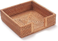 Servilletero de Ratán Cuadrado, 19 x 19 x 6,35 cm, Servilletero de Mimbre, Toallero Tejido para Invitados para Restaurante/Cocina/Baño