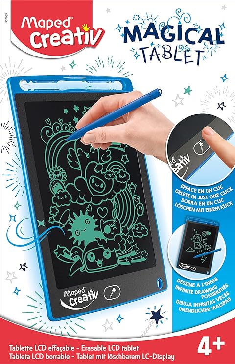 Maped Creativ - Tablette Magique LCD + Stylet - Ardoise Tablette de Dessins Effaçable - Loisirs créatifs et Cadeau pour Enfants dès 4 ans, Noir, Unique