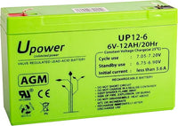 U-Power Batería AGM 6V 12Ah – Sellada Recargable Plomo-Ácido VRLA – para Alarmas, SAI/UPS, Seguridad, Juguetes Eléctricos y Más – Terminal Faston F1 (4.8 mm)