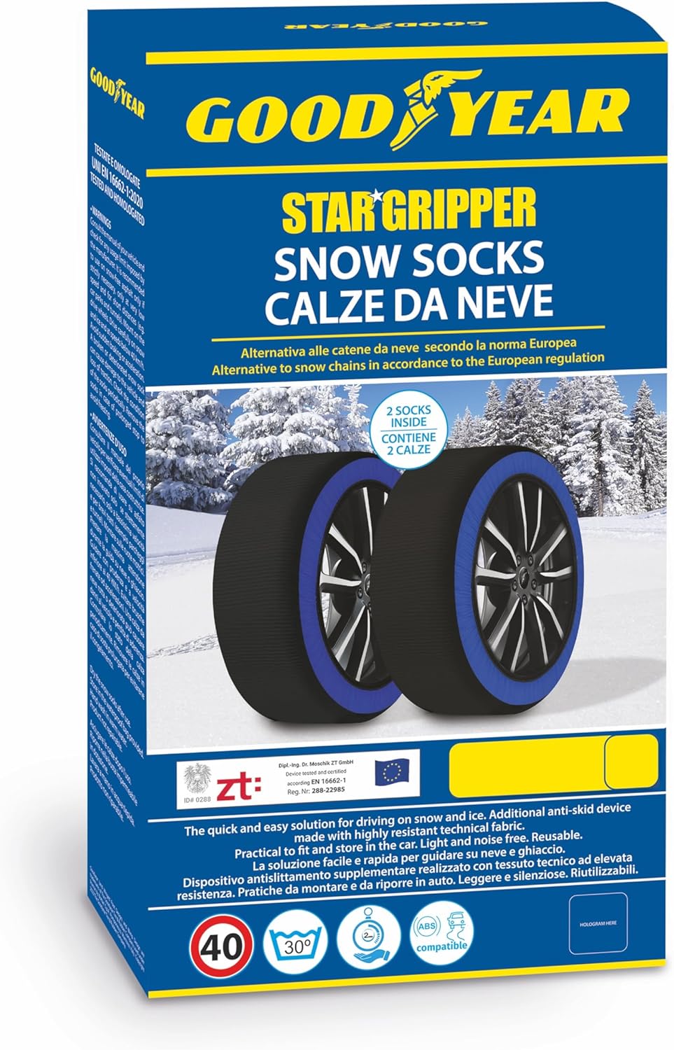Goodyear Calcetines de nieve GoodYear Star Gripper homologados Italia EN 16662-1:2020 dos cadenas de nieve de tela para coche. Snow Sock Talla XL