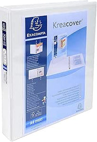 Exacompta - 51946E - 1 Raccoglitore Personalizzabile Kreacover - 4 Anelli a D 25 mm - Copertina Foderata PP con Tasca Fronte/Dorso - Dorso 47 mm - F.to Esterno 27.7x32 cm per A4 Maxi - Bianco
