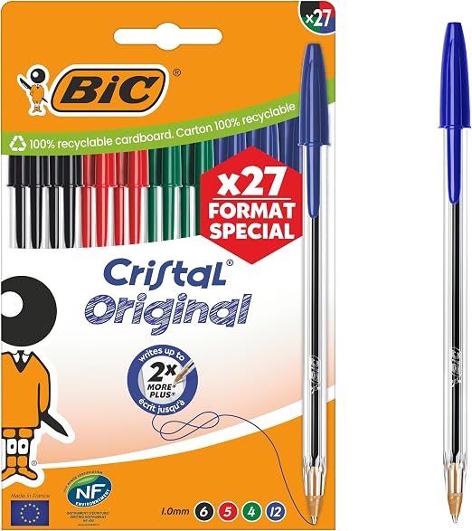 BIC Cristal Original Bolígrafos de Punta Media (1,00 mm) - Colores de Tinta Surtidos, Caja de Edición Especial de 27