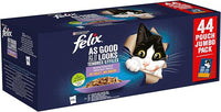 FELIX Fantastic, Comida Húmeda para Gato Adulto, Gelatina, Surtido de Buey, Pollo, Salmón y Atún, Pack de 44 Sobres de 85 g