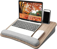 HUANUO Escritorio portátil para Regazo con cojín de Almohada, con Tira Antideslizante y función de Almacenamiento para en el hogar, Oficina, Estudiantes(16,53'×11,81'), Moderno, Madera,