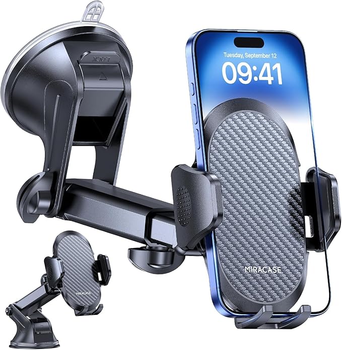 Miracase Soporte Movil Coche [2025 Ventosa Potente] Suporte Telemovel Carro en Salpicadero, Rotación 360° Ventosa Movil Compatibilidad con iPhone y Telefono de 4-7.2"