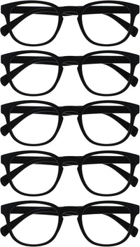 OPULIZE Pop Gafas de Lectura Pack de 5 Redondas Negro Mate Satinado Bisagras con Muelle Resistentes a los Arañazos Hombre Mujer RRRRR2-1 +1.00