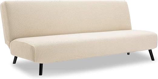 TIANSHU Funda Sofa Cama Sin Brazos Elástica, Fundas de Clic Clac 3 Plazas Sofa Cama Plegable Protector Ajustables Antideslizante Universal para Dormitorio y salón (Beige)