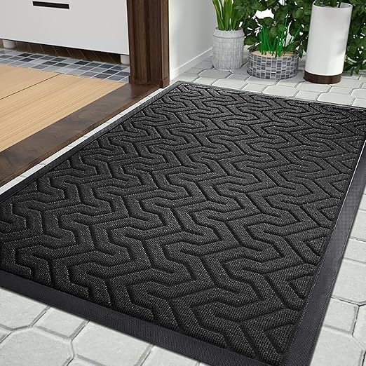 Yimobra Felpudo para puerta delantera resistente para todo el año, felpudo para la entrada de la casa, garaje y jardín, goma natural antideslizante, 75 x 43 cm, color negro