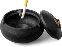 Tatxmalv Ceniza Portavasos de Cerámica con Tapa, Tormenta Robusta Copa de Ceniza Retro Negra, Tazas de Cenizas para el Área Al Aire Libre
