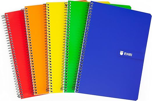Enri Cuadernos A5+, Doble Pauta 3mm, Tapa Blanda, 80 Hojas, Pack 5 Libretas, Colores Surtidos