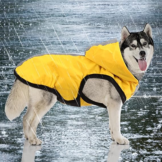 Idepet Chaqueta Impermeable para Perros 2 en 1, Mono liviano para Mascotas, con Capucha para Perros, Cubierta Completa, Transpirable, para Lluvia, para Perros pequeños, medianos y Grandes (XL, Azul)