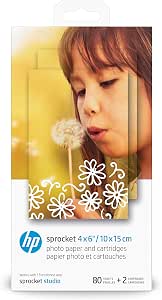 HP Sprocket Studio Cartuchos y papel fotográfico de 10 x 15 cm (80 hojas - 2 cartuchos) Compatible con HP Sprocket Studio