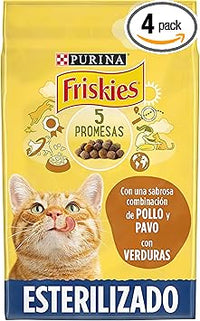 Purina Friskies Pienso para Gato Esterilizado Adulto con Pavo y Verduras, 4 bolsas de 3kg