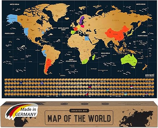 envami® Mapa Mundi Rascar I Mapas del Mundo para Marcar Viajes I 68 X 43 CM I Oro I Scratch Off Travel Map