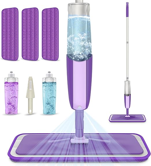 Mopa Fregona con Pulverizador, MEXERRIS Mopas de Limpieza Suelos con 2 Botellas Recargables Spray Mop Fregona Microfibra para el Hogar, Cocina, Industrial, Azulejos, Madera Dura, Madera, Laminados