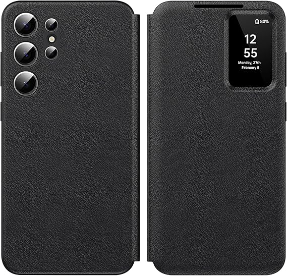 Funda para Samsung S24 Ultra Smart View Wallet Smartphone Case, para Samsung Galaxy S24 Ultra Funda Clear View, Espejo Flip Flip Tarjetero, Ventana, para Samsung S24 Ultra Funda Smart View