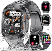 ESFOE Reloj Inteligente Hombre(3 Correas), 1.96'' 400mAh Smartwatch Hombre con Llamada Bluetooth,IP68 Impermeable,Cuerpo Metálico de Acero Inoxidable,100+Deportes Militar Smart Watch para Android iOS