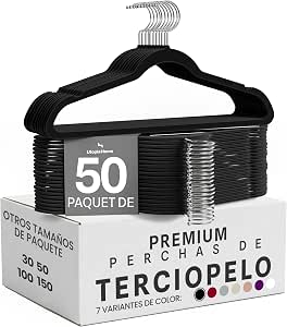 Utopia Home Premium Perchas Terciopelo (Negro, Paquete de 50)