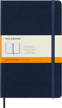 Moleskine - Cuaderno Clásico con Hojas Rayadas, Tapa Dura y Cierre Elástico, Color Azul Zafiro, Tamaño Grande 13 x 21 cm, 240 Hojas