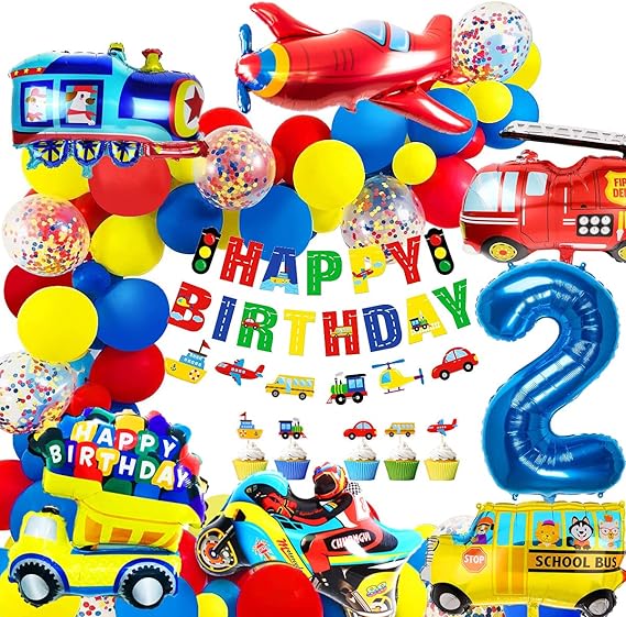 iZoeL Decoración Cumpleaños Globo Foil Camión Bomberos Banner HAPPY BIRTHDAY Guirnalda Globos Fiesta Cumpleaños Niños (2 Año Edad)