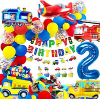 iZoeL Decoración Cumpleaños Globo Foil Camión Bomberos Banner HAPPY BIRTHDAY Guirnalda Globos Fiesta Cumpleaños Niños (2 Año Edad)