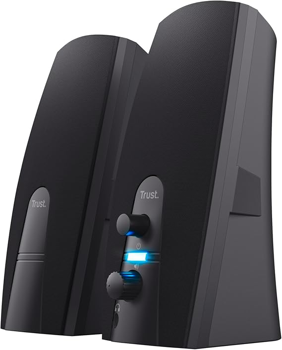 Trust 22915 Almo Sistema de Altavoces PC 2.0 Estéreo, 10 W, Alimentación USB, Conexión para Auriculares, Set de Altavoces para Ordenador, Portátil, Negro, Jack 3.5 mm