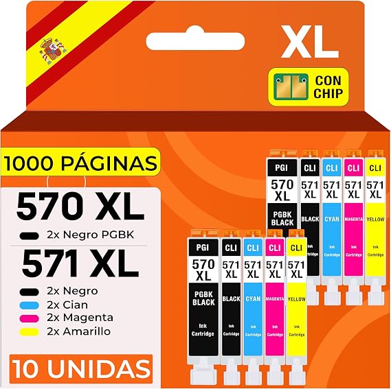 Supply Guy 10 Cartuchos de Tinta con viruta Compatible con Canon PGI-570 CLI-571 para Pixma MG5750 MG5751 MG5752 MG5753 MG6850 MG6851 MG6852 MG6853 TS5050 TS5051 TS5053 TS5055 TS6050 TS6051 TS6052