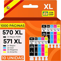 Supply Guy 10 Cartuchos de Tinta con viruta Compatible con Canon PGI-570 CLI-571 para Pixma MG5750 MG5751 MG5752 MG5753 MG6850 MG6851 MG6852 MG6853 TS5050 TS5051 TS5053 TS5055 TS6050 TS6051 TS6052