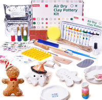 Fiestajaja - Kit de Arcilla para Secado al Aire para Adultos, Kit de Cerámica para Principiantes, 48 Piezas con Pinturas, Sellos, Herramientas y Guía Paso a Paso - Regalo de Cumpleaños, Navidad