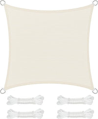SONGMICS Vela de Sombra de 5 x 5 m, Tejido HDPE de Protección Solar, Transpirable, Permeable al Agua, Terraza, Jardín, Balcón, Camping, Cuadrada, Cóncava, Cuerdas de 2 m, Beige GSS55IV