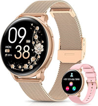 AIMIUVEI Reloj Inteligente Mujer, 1,27” HD Smartwatch Mujer con Llamadas, Función Femenina, 120+ Modos Deportivos, 24H Pulsómetro, 24H SpO2, Sueño, Calorías, Podómetro, IP68 iOS Android Oro Rosa