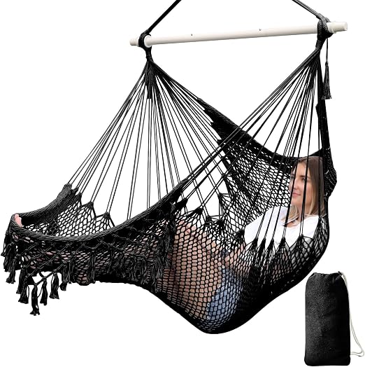 Chihee Columpios Hamaca Silla Súpara Grande Silla Colgante Tejido de Cuerda de Algodón Hilado Suave Silla, Colapsable Fuerte Barra de Metal Spreader Asiento Ancho Encaje Stretch Swing Silla