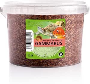 UGF - Camarones Gammarus Premium Deshidratados de Agua Dulce - 318 g en un Cubo de 3 litros, Alimento para Tortugas, Peces de Acuario, Ajolotes, Hámsteres, Erizos, Carpas Koi y Ratas