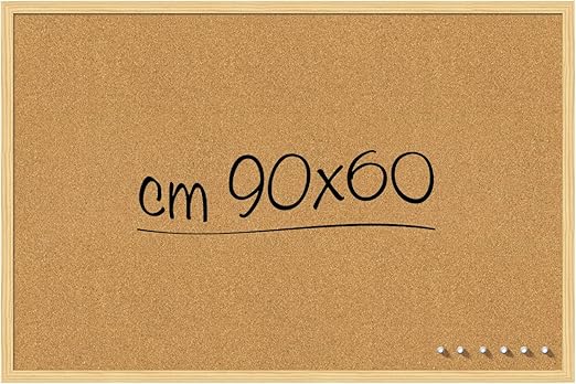 Tablero de corcho de 90 x 60 cm, tablero de anuncios con alfileres y marco de madera