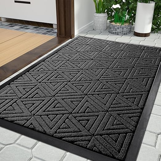 Yimobra Felpudo para exterior resistente y duradero, fácil de limpiar, resistente al agua, 75 x 43 cm, color negro