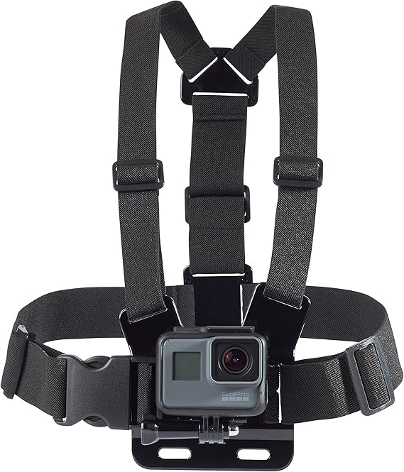 Amazon Basics Arnés de Pecho Ajustable para GoPro y Cámaras de Acción, Ligero y Cómodo, Negro