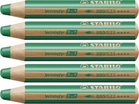 STABILO - Buntstift, Wasserfarbe & Wachsmalkreide - woody 3 in 1-5er Pack - dunkelgrün